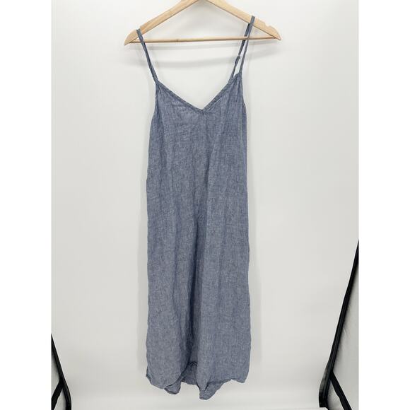 Artisan NY Blue Linen Sleeveless Maxi Dress Lagenlook V-Neck StrapWomen Size 6 - Picture 1 of 9